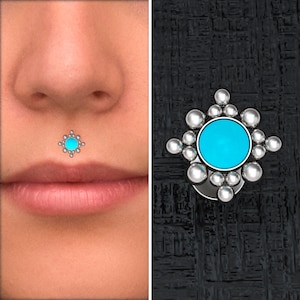 Turquoise Lip Labret, Medusa Piercing Surgical Steel, Labret Jewelry, Medusa Labret Earring, Monroe Lip Ring, Philtrum Jewelry, Lip Stud