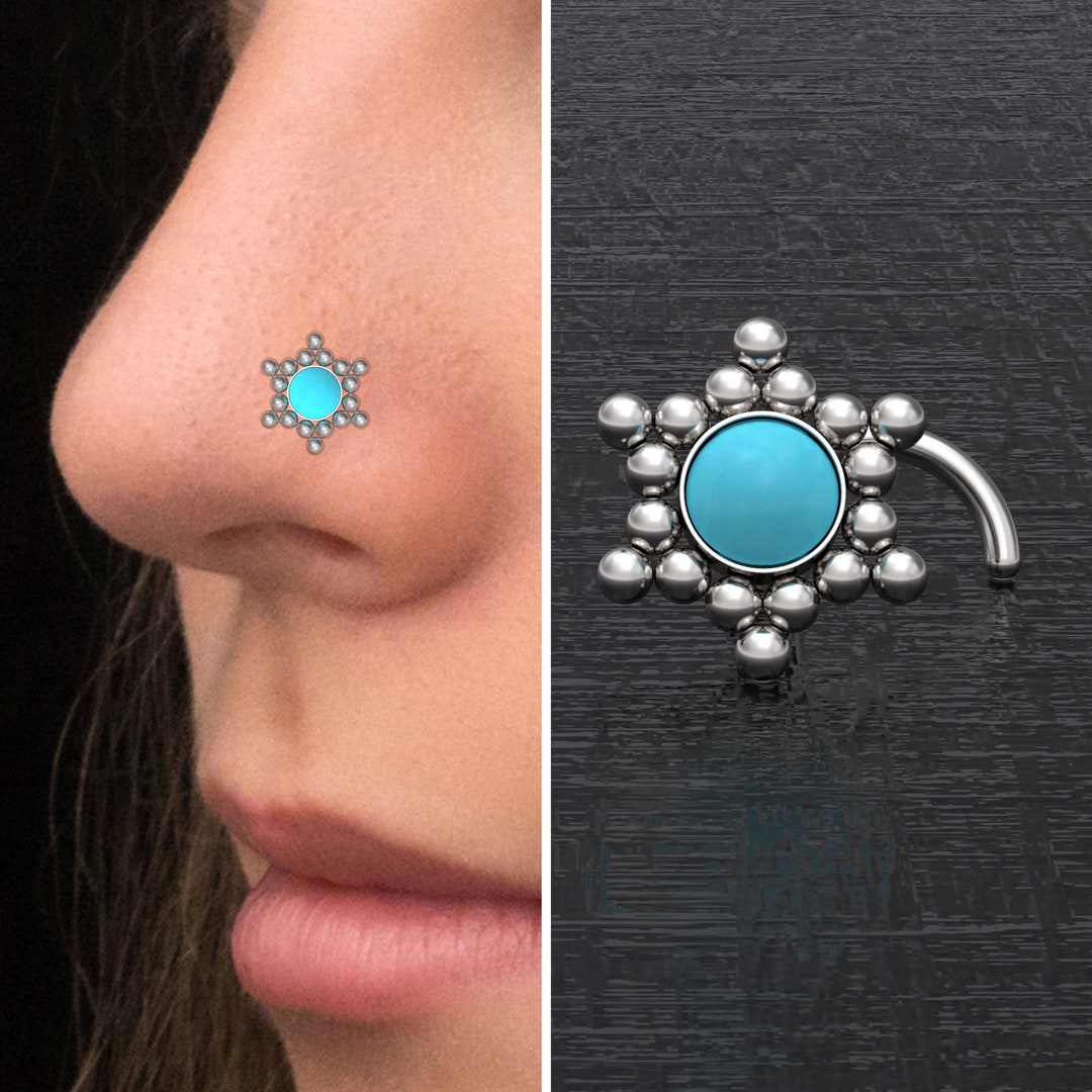 Turquoise Nose Stud Ring Surgical Steel, Nose Bone, Nose Screw Stud