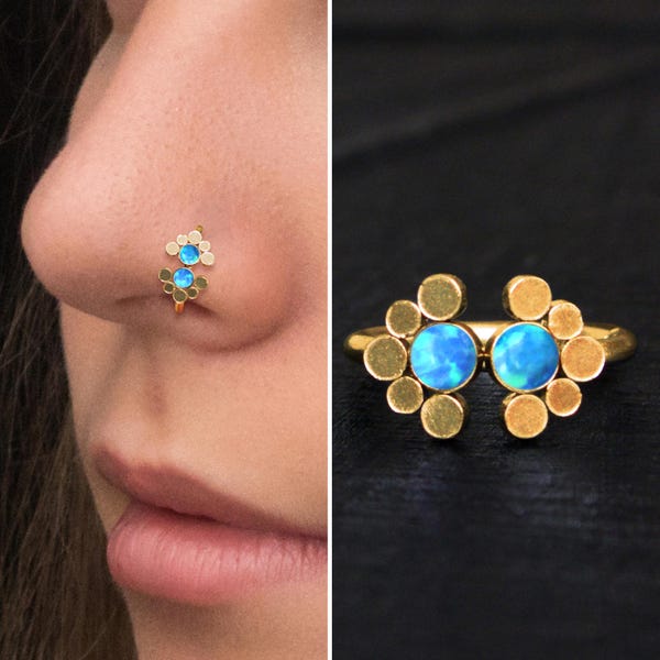 Surgical Steel Nose Ring Hoop Opal, Nose Earring, Nostril Piercing, Nose Hoop 22g 20g 18g, Nostril Ring, Nose Jewelry, Nose Piercing