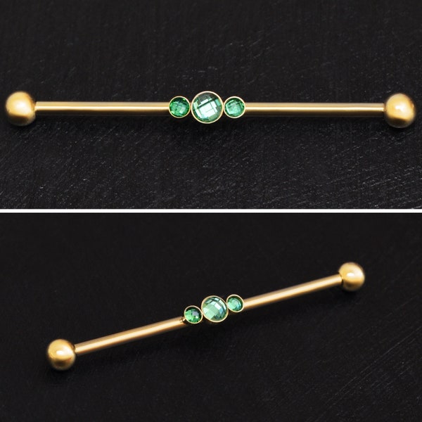 Surgical Steel Industrial Barbell 14g, Straight Barbell Piercing, CZ Industrial Piercing Jewelry, Scaffold Earring, Industrial Bar