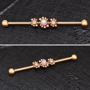 Surgical Steel Industrial Barbell 14g, Straight Barbell Piercing, Opal Industrial Piercing Jewelry, Scaffold Earring, Industrial Bar