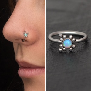 Surgical Steel Nose Hoop Opal, Nose Piercing, Nose Ring Hoop, Nose Jewelry, Nostril Piercing 22g 20g 18g, Nose Earring, Nostril Ring