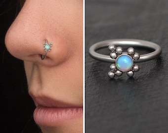 Surgical Steel Nose Hoop Opal, Nose Piercing, Nose Ring Hoop, Nose Jewelry, Nostril Piercing 22g 20g 18g, Nose Earring, Nostril Ring