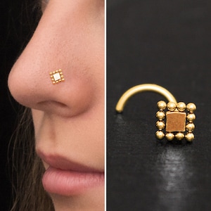 Piercing Naso In Oro 14K - Stud A Forma Di L Con Cz - 22G 7mm Nichel Free