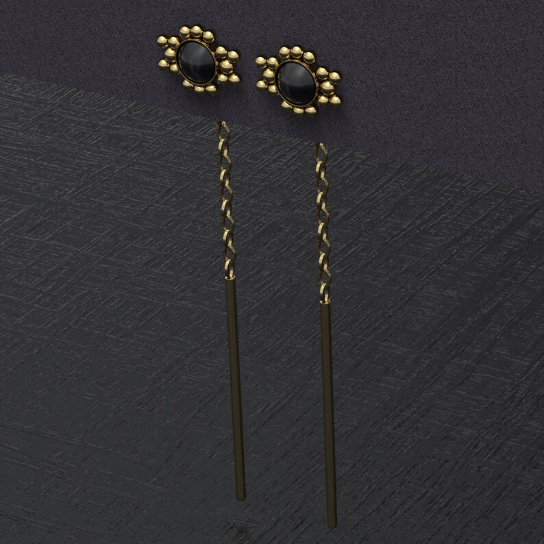 Onyx Drop Dangle Earrings Surgical Steel Ear Threader Etsy