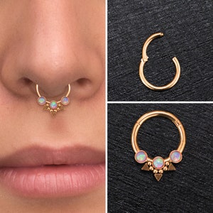 Opal Septum Ring, Chirurgenstahl, Septum Hoop, Daith Clicker Ohrring, Septum Schmuck, Daith Schmuck, Septum Clicker Hoop, Daith Ohrring