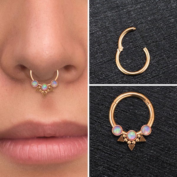 Opal Septum Ring Surgical Steel, Septum Hoop, Daith Clicker Earring, Septum Jewelry, Daith Jewelry, Septum Clicker Hoop, Daith Hoop