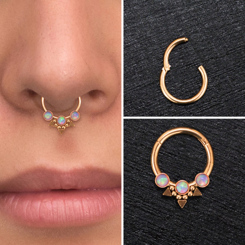 Opal Septum Ring Surgical Steel, Septum Hoop, Daith Clicker Earring, Septum Jewelry, Daith Jewelry, Septum Clicker Hoop, Daith Hoop 