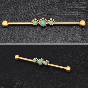 Surgical Steel Industrial Barbell 14g, Straight Barbell Piercing, Opal Industrial Piercing Jewelry, Scaffold Earring, Industrial Bar