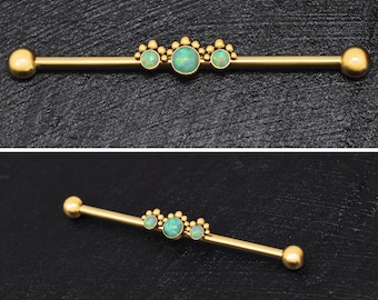 Industriell skivstång i kirurgiskt stål 14g, Rak skivstångspiercing, Opal industriella piercingsmycken, Ställningsörhänge, Industriell stång