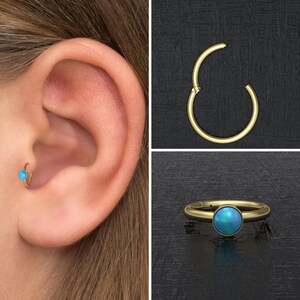 Aço cirúrgico de argola tragus de opala, argola de concha, argola clicker, brinco de argola de cartilagem, anel tragus, joia de hélice dianteira, brinco de torre