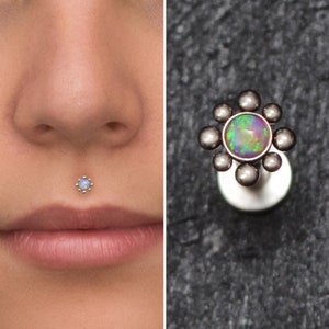 Titanium Lip Ring Opal, Implant Grade Lip Jewelry, Medusa Jewelry, Lip Labret Stud, Monroe Stud, Philtrum Labret Piercing