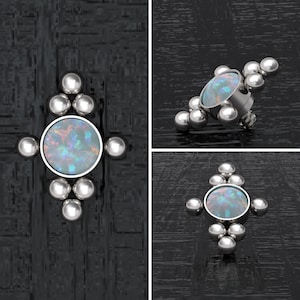 Opal Dermal Jewelry Surgical Steel, Dermal Top, Internally Threaded Dermal Piercing, Dermal Anchor Top 16g 14g, Body Piercing Jewelry