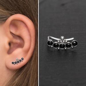 Ear Pin Earrings Surgical Steel, Opal Ear Climber Earrings, Ear Crawler Earrings, Ear Vine, Ear Sweep, Climbing Earrings, Curved Studs