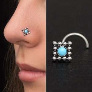 Nose Screw Stud Surgical Steel, Turquoise Nose Stud Ring, Nose Bone, Nose Earring, Nose Pin, Nostril Jewelry, Nose Piercing 22g 20g 18g 16g