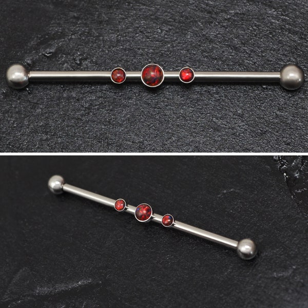Piercing industrial de acero quirúrgico de 14 g, joya de ópalo para piercing industrial, piercing de andamio, piercing de barra recta, barra industrial