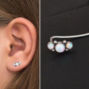 Up The Ear Earrings Surgical Steel, Opal Ear Climber Earrings, Vine Earrings, Ear Pin, Ear Sweep, Climbing Earring, Curved Stud Earring