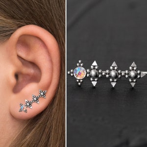 Surgical Steel Ear Crawler Earrings, CZ Climber Earrings, Vine Earrings, Ear Sweep, Climbing Ear Cuff Earrings, Curved Stud Earring
