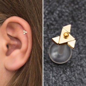 Tragus Earring Bioflex, Flat Back Cartilage Earring Stud, Conch Stud, Forward Helix Jewelry, Tragus Ring, Labret Piercing