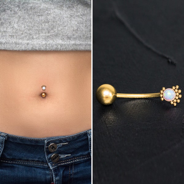 Belly Button Piercing Surgical Steel, Belly Ring Opal, Belly Piercing, Navel Jewelry 16g 14g, Curved Barbell Earring, Body Piercing