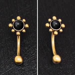 Onyx Rook Piercing Surgical Steel, Rook Barbell Ring, Eyebrow Ring, Rook Jewelry, Eyebrow Piercing, Eyebrow Bar, Curved Bar 18g 16g 14g
