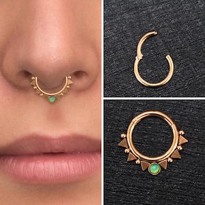 Surgical Steel Septum Ring Clicker Earring, Opal Daith Earring, Septum Jewelry 16g, Septum Clicker Hoop, Daith Piercing, Daith Ring