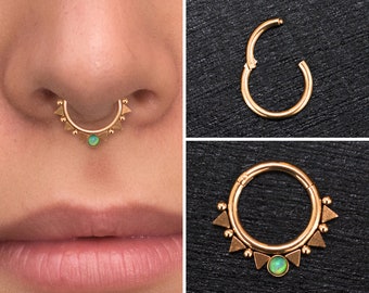 Surgical Steel Septum Ring Clicker Earring, Opal Daith Earring, Septum Jewelry 16g, Septum Clicker Hoop, Daith Piercing, Daith Ring