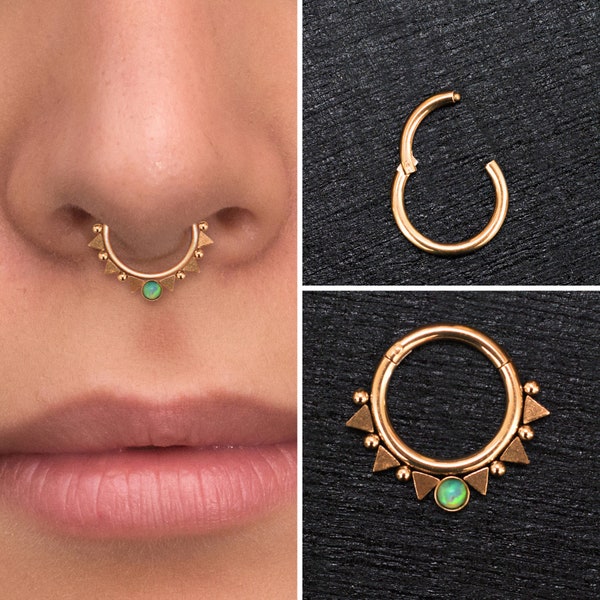 Surgical Steel Septum Ring Clicker Earring, Opal Daith Earring, Septum Jewelry 16g, Septum Clicker Hoop, Daith Piercing, Daith Ring