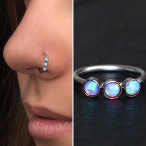 Implant Grade Titanium Nose Hoop Opal, Nose Jewelry, Nose Piercing, Nose Earring, Nostril Piercing, Nose Ring Hoop 22g 20g 18g