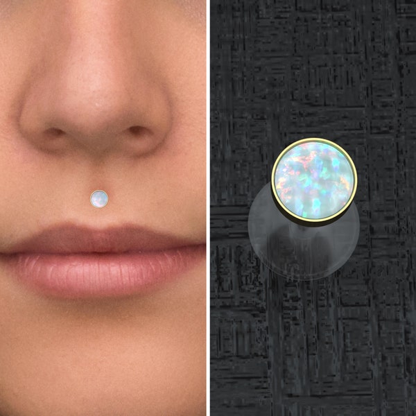 Bioflex Lip Ring Opal, Lip Jewelry, Medusa Piercing Jewelry, Monroe Piercing, Philtrum Jewelry, Labret Earring, Lip Stud 16g