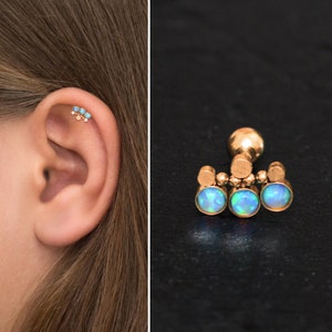 Curved Bar Piercing Surgical Steel, Cartilage Curved Stud Earring Opal, Cartilage Piercing, Barbell Earring, Helix Earring, Helix Stud