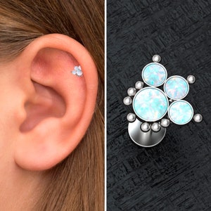 Opal Tragus Stud Surgical Steel, Tragus Ring, Forward Helix Piercing, Conch Stud, Labret Piercing, Flat Back Cartilage Earring Stud