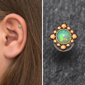 Opal Tragus Stud Bioflex, Tragus Ring, Forward Helix Piercing, Conch Stud, Labret Piercing, Flat Back Cartilage Earring Stud