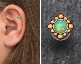 Opal Tragus Stud Bioflex, Anel Tragus, Piercing de Hélice Frontal, Stud Conch, Piercing Labret, Brinco de Cartilagem com Costas Planas