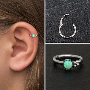 Surgical Steel Tragus Earring Hoop, Opal Cartilage Piercing, Rook Piercing, Forward Helix Piercing, Conch Piercing, Rook Clicker Hoop