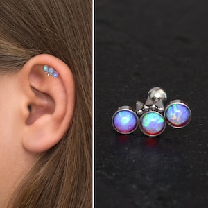 Curved Bar Piercing Surgical Steel, Cartilage Curved Stud Earring Opal, Cartilage Piercing, Barbell Earring, Helix Earring, Helix Stud