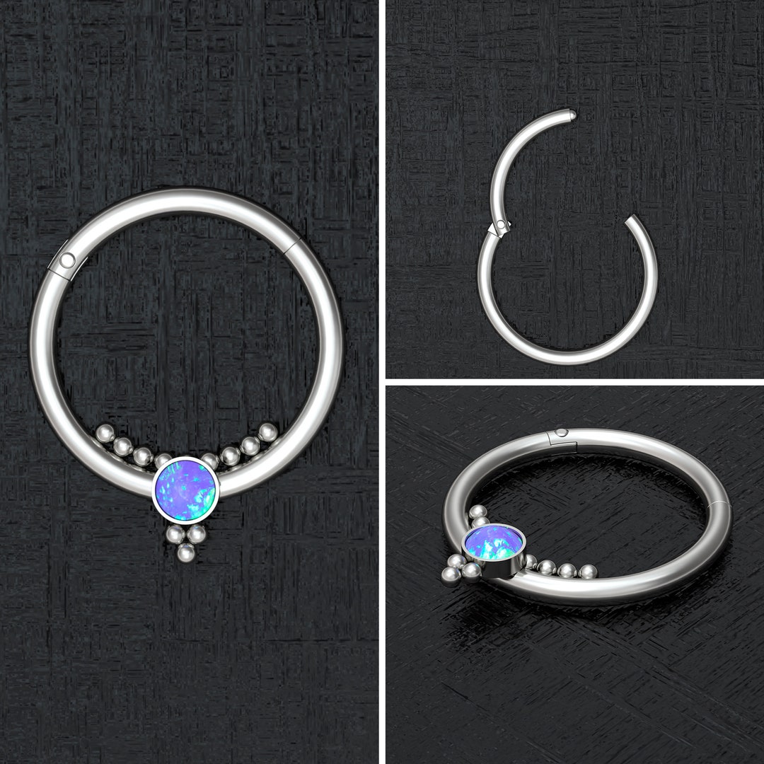Titanium Nipple Ring Opal, Implant Grade Nipple Clicker Earring, Nipple