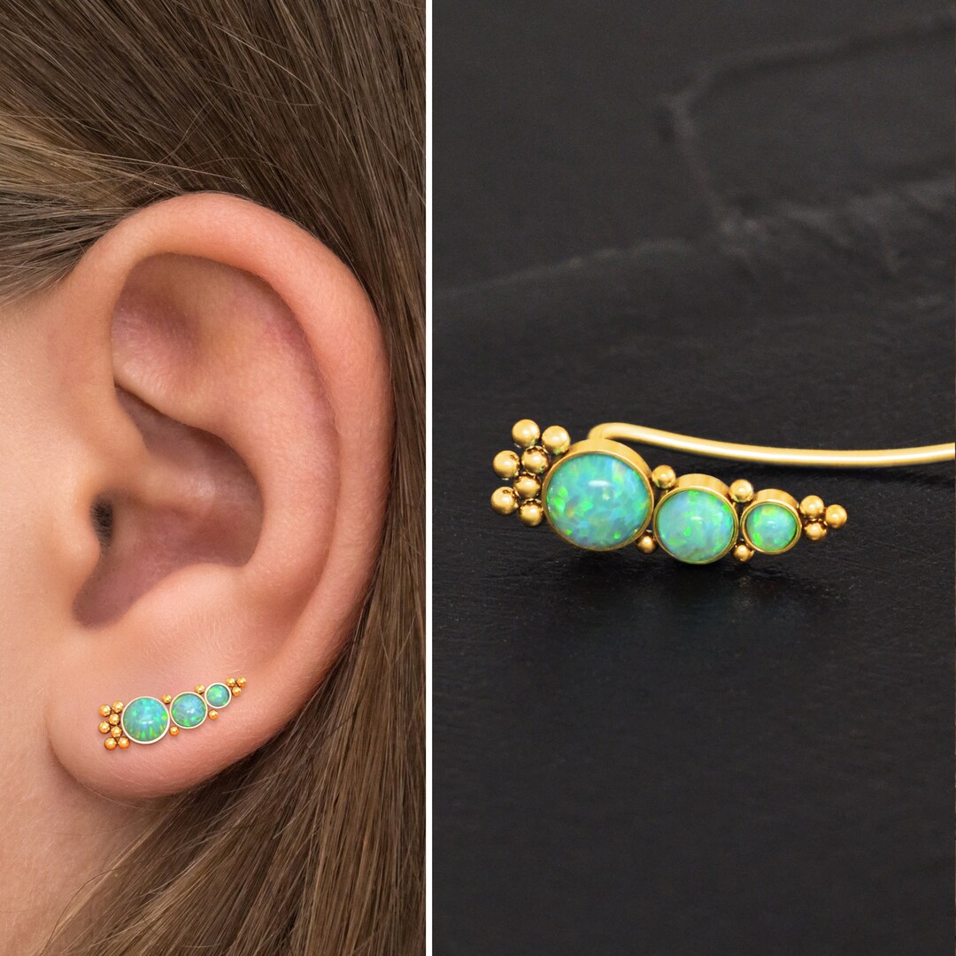 Climber Earrings Surgical Steel, Climbing Ear Cuff Earrings, Opal Ear