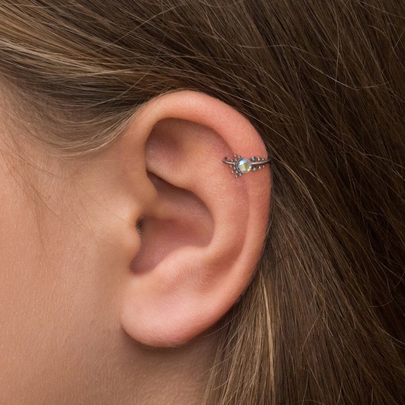 Conch Piercing CZ Cartilage Piercing Rook Piercing Implant Grade Clicker Hoop Forward Helix Piercing Titanium Tragus Earring Hoop