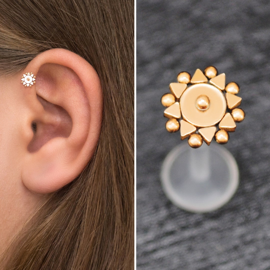 Flat Back Tragus Earring Bioflex, Cartilage Stud, Forward Helix Ring, Cartilage Ring, Labret