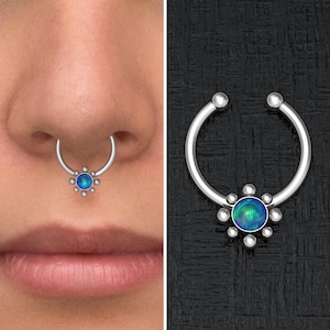 Fake Nose Ring Surgical Steel, Fake Septum Ring Opal, Nose Cuff, Faux Septum Ring, Fake Nose Piercing, Fake Septum Jewelry, Septum Cuff