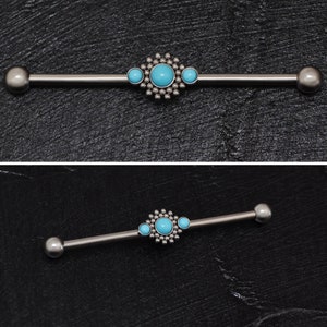 Turquoise Industrial Piercing Jewelry Surgical Steel, Industrial Barbell 14g, Straight Barbell Jewelry, Scaffold Barbell, Industrial Bar