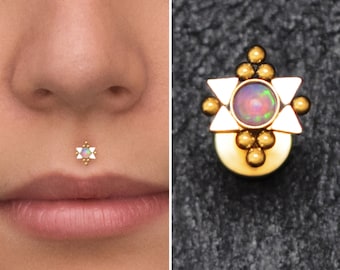 Surgical Steel Medusa Lip Piercing, Opal Lip Jewelry, Monroe Lip Stud 16g, Philtrum Piercing Jewelry, Labret Jewelry, Flat Back Stud