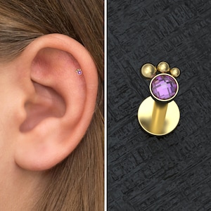 Flat Back Cartilage Earring Stud Surgical Steel, Tragus Ring CZ, Forward Helix Piercing, Tragus Earring, Conch Labret Jewelry