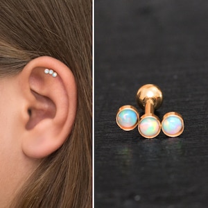 Opal Helix Curved Barbell Earring, Helix Piercing Surgical Steel, Cartilage Curved Earring, Barbell Piercing, Cartilage Earring Stud