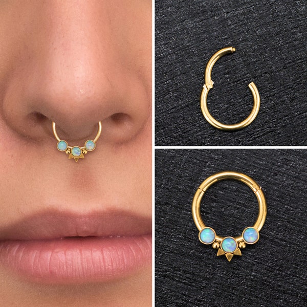 Surgical Steel Daith Earring, Opal Septum Ring 16g, Daith Clicker Earring, Septum Hoop, Daith Jewelry, Septum Jewelry, Daith Ring
