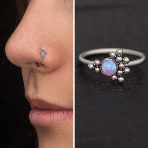 Opal Nose Ring Titanium Implant Grade, Nose Piercing 22g 20g 18g, Nose Hoop, Nose Jewelry, Nose Earring, Nostril Piercing