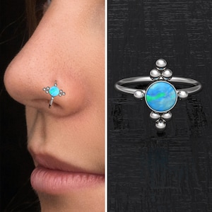 Opal Nose Ring Surgical Steel, Nose Piercing 22g 20g 18g, Nose Hoop, Nostril Jewelry, Nose Jewelry, Nose Earring, Nostril Piercing