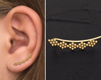 Ear Pin Earrings Surgical Steel, Ear Climber Earrings, Ear Crawler Earrings, Ear Vine, Ear Sweep, Climbing Earrings, Curved Studs