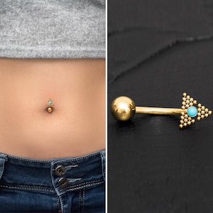 Surgical Steel Belly Ring Turquoise, Belly Button Ring 16g 14g, Navel Piercing, Belly Piercing, Curved Barbell Piercing, Body Piercing